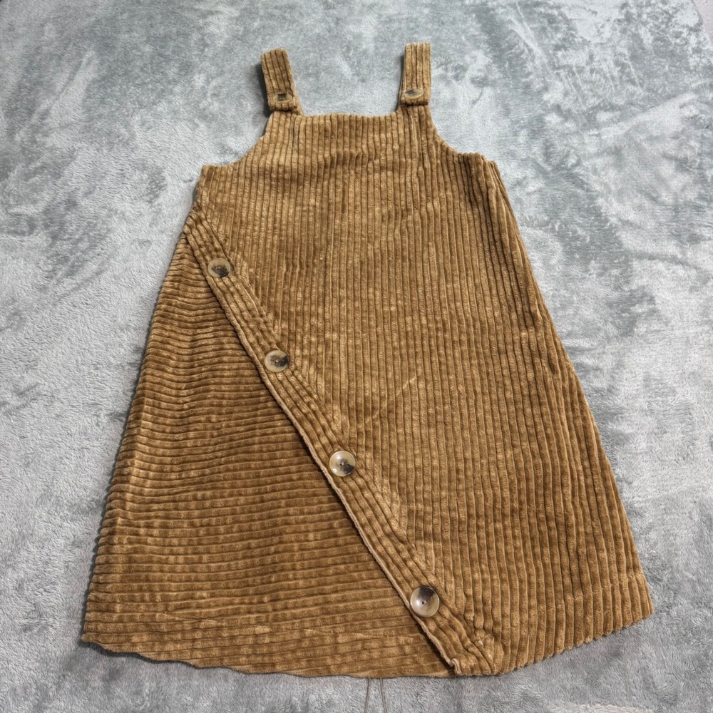 Zara Kids Girls Brown Corduroy Pinafore Dress 11-12 Asymmetrical Button Jumper